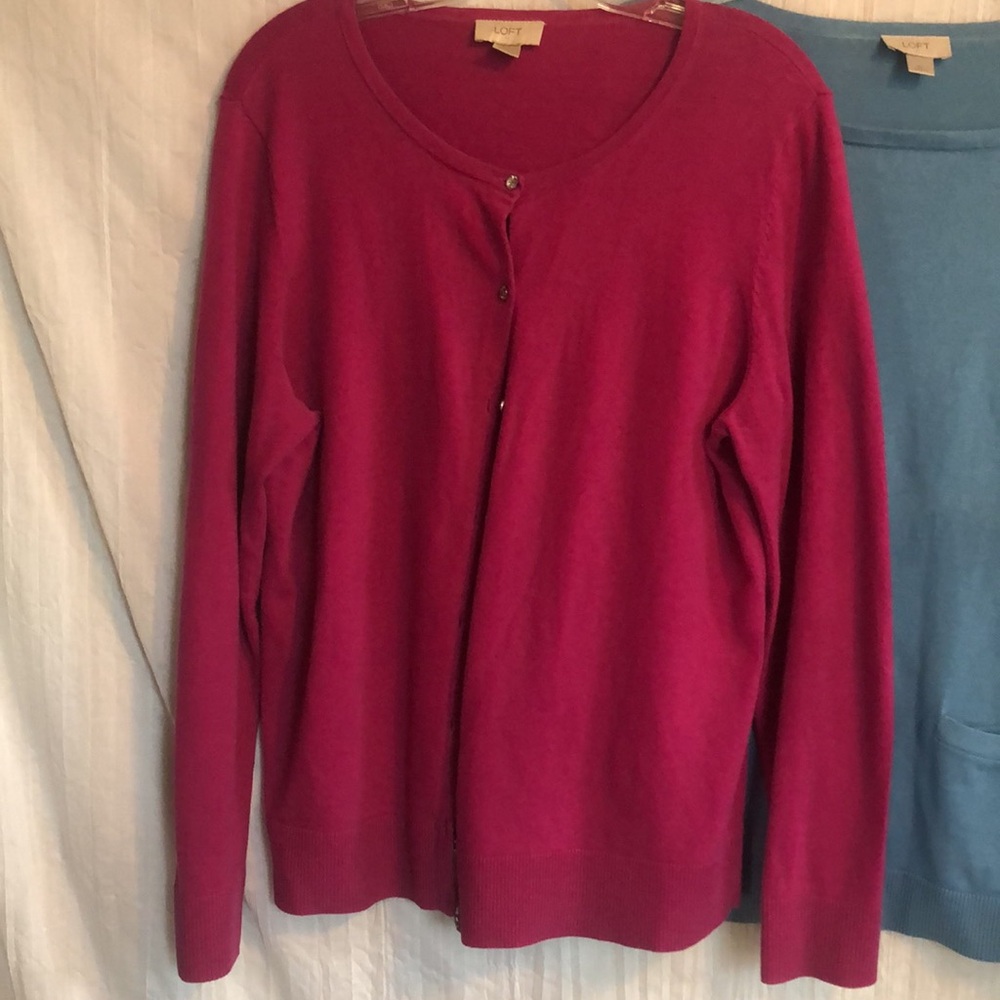 LOFT lot 3 size XL work career wear sweaters beige w/lace blue & pink cardigans - Picture 6 of 15